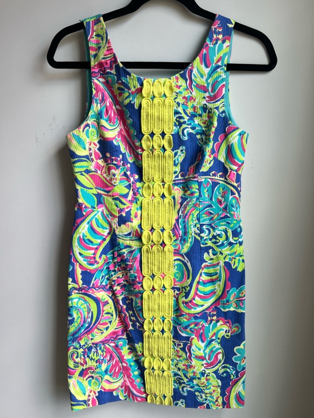 Lilly Pulitzer Neon Paisley Sheath Dress in Blue and Yellow - 2 - Picture 7 of 14
